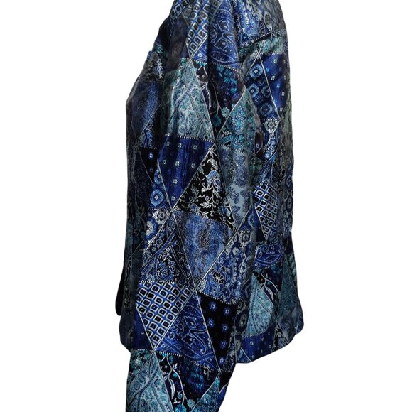 Coldwater Creek M womens vintage patchwork paisley triangle jacket blue silver - Picture 13 of 16